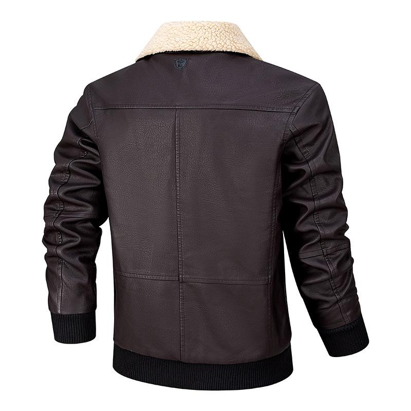 Men's Casual Plush Lapel Leather Jacket 9261098827960