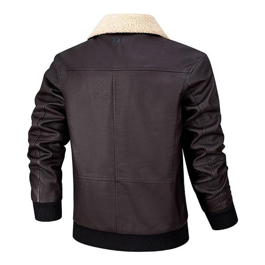 Men's Casual Plush Lapel Leather Jacket 9261098827960