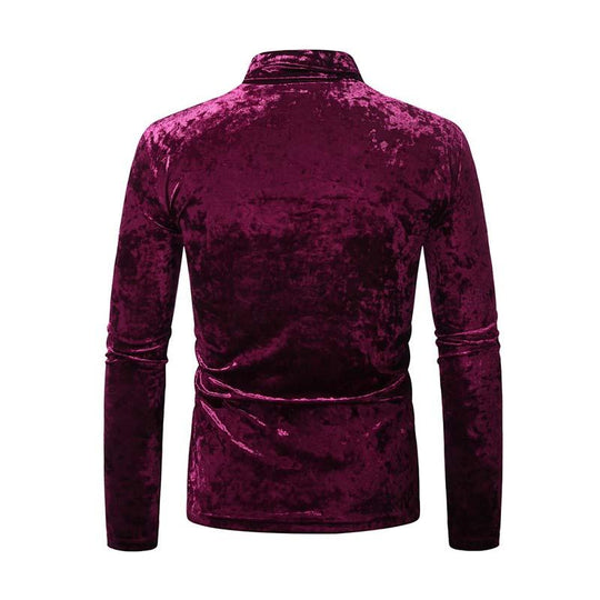 Men's Classic Retro Casual Turtleneck Suede Slim Long Sleeve T-Shirt 9261141622968