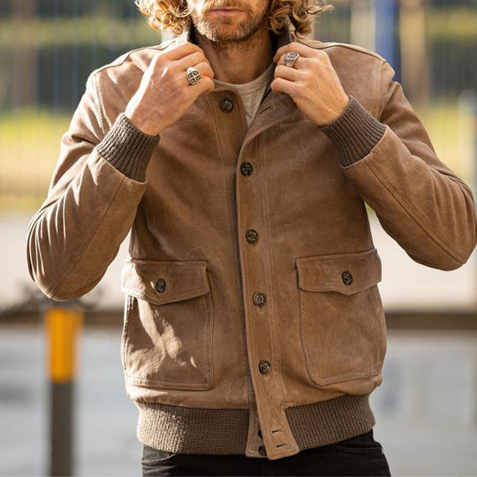 Men's Vintage Suede Stand Collar Button Jacket 9885840081080