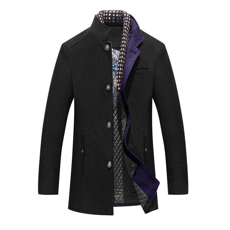 Men's Casual Solid Color Scarf Collar Mid-length Coat 9261106200760