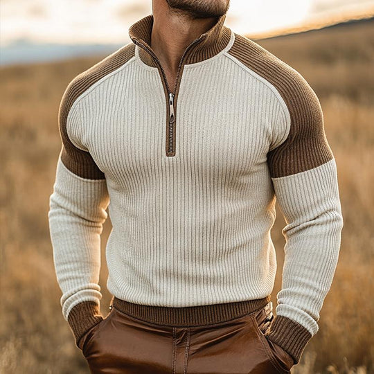 Men's Retro Casual Colorblock Stand Collar Zipper Sweater 9877216493752