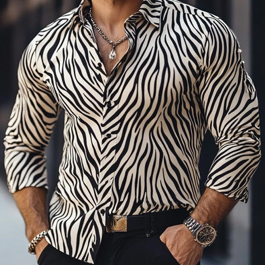 Men's Vintage Zebra Print Long Sleeve Shirt 9885840375992