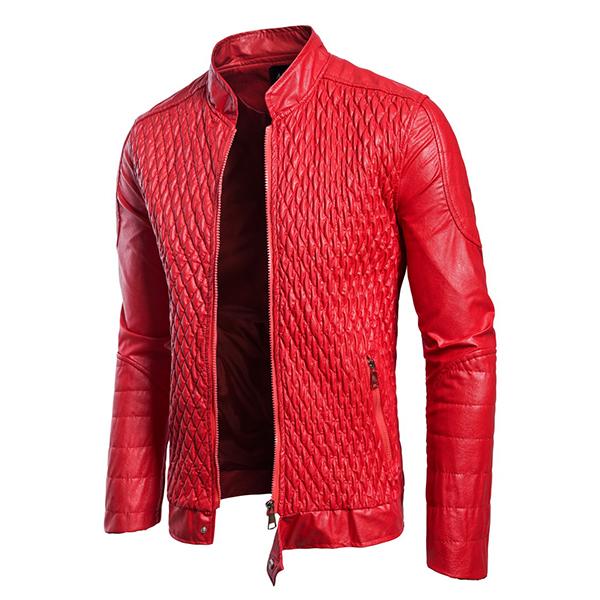 Men's Vintage Stand Collar Zip Leather Jacket 9261079560376