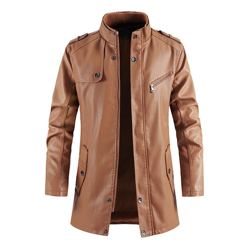 Men's Mid-length Stand Collar Leather Coat 9261108854968