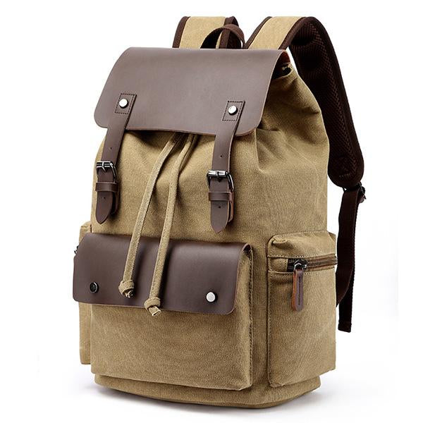 CASUAL FLAP LARGE CAPACITY LEATHER CANVAS BACKPACK 9262189052088
