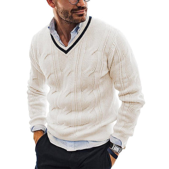 Men's V-Neck Slim Fit Long Sleeve Pullover Sweater 9262177484984