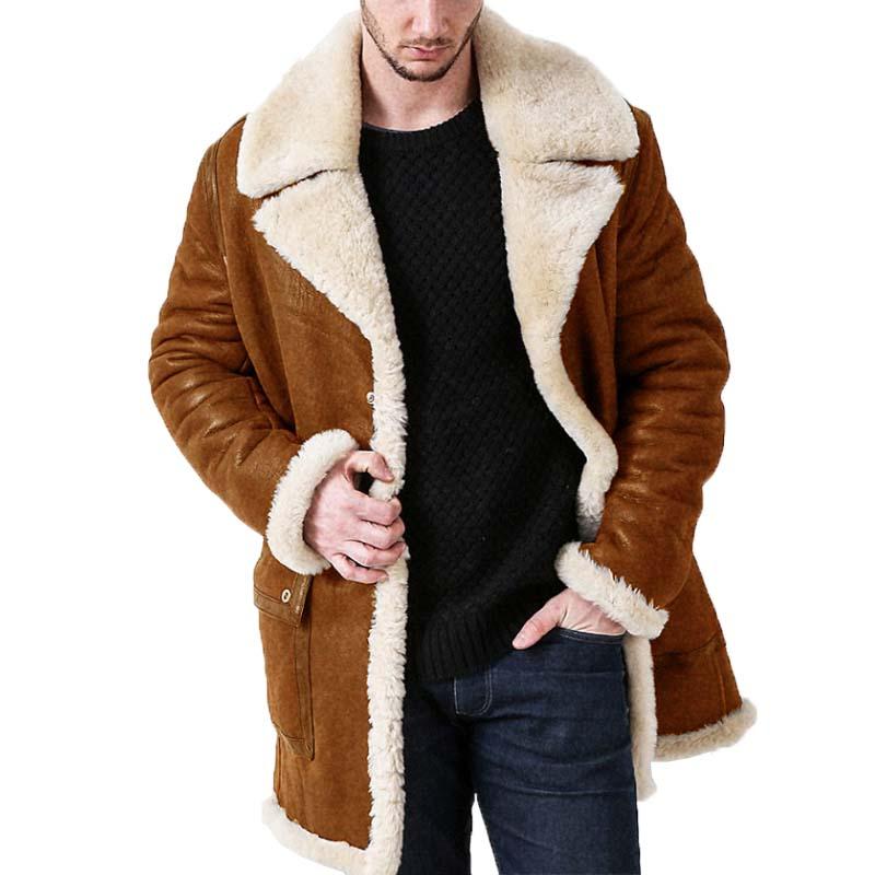 Men's Classic Casual Multi-Pocket Button Faux Fur Coat 9261110034616