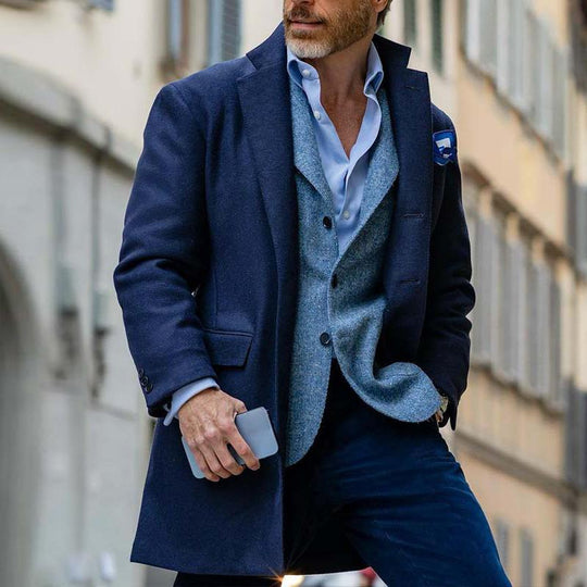 Men's Casual Retro Solid Color Lapel Mid-length Coat 9261111640248