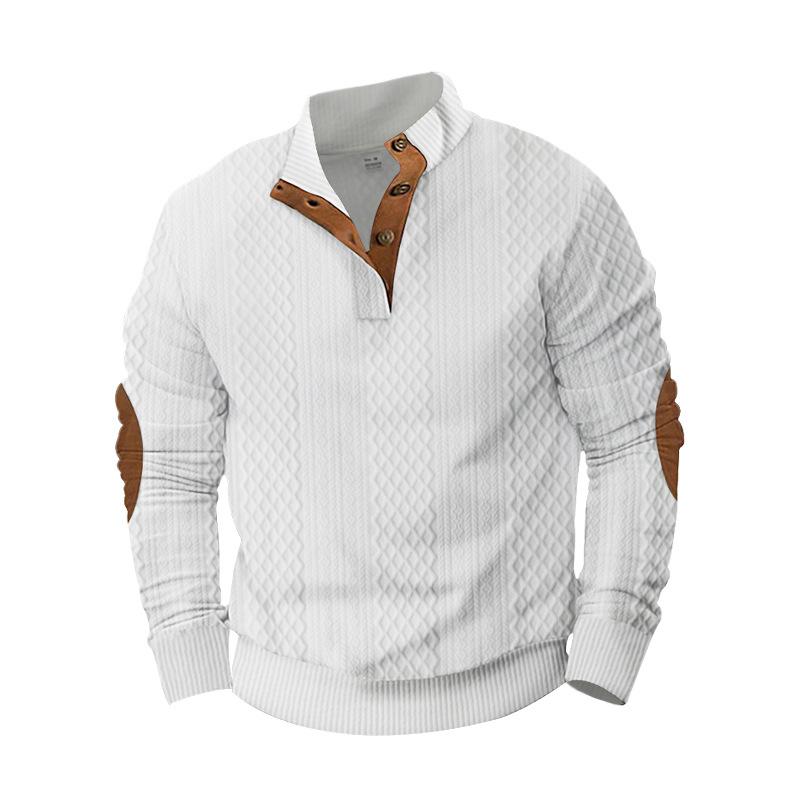 Men's Casual Color Block Jacquard Stand Collar Sweatshirt Dtt25081907