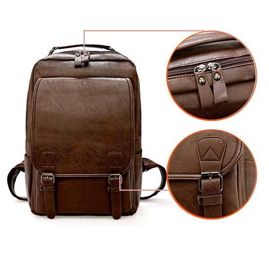 VINTAGE BUSINESS ZIP FLAP LEATHER BACKPACK 9262189117624