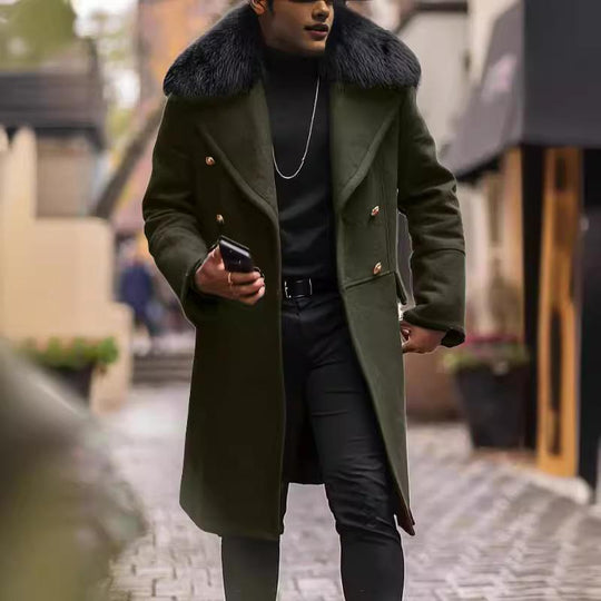 Men's Winter Fur Collar Mid-length Coat 9261109444792