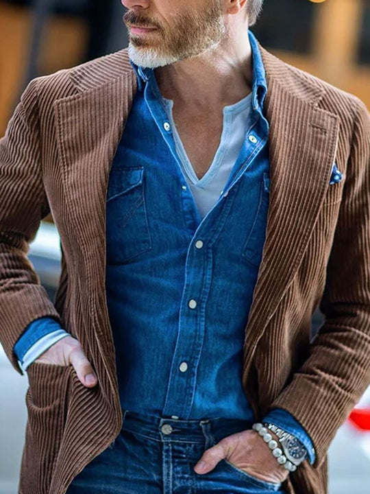 Men's Retro Solid Color Corduroy Casual Blazer 9888734609592