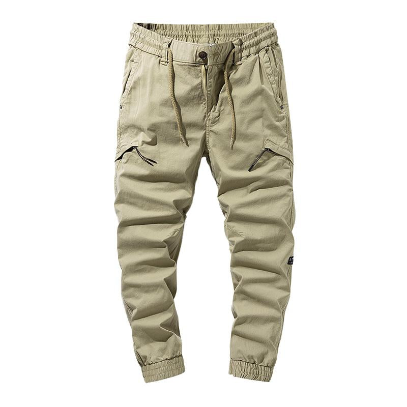 Men's Casual Solid Color Cotton Multi-Pockets Elastic Waist Cargo Pants 9261766443192