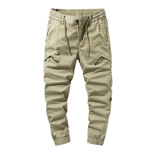 Men's Casual Solid Color Cotton Multi-Pockets Elastic Waist Cargo Pants 9261766443192