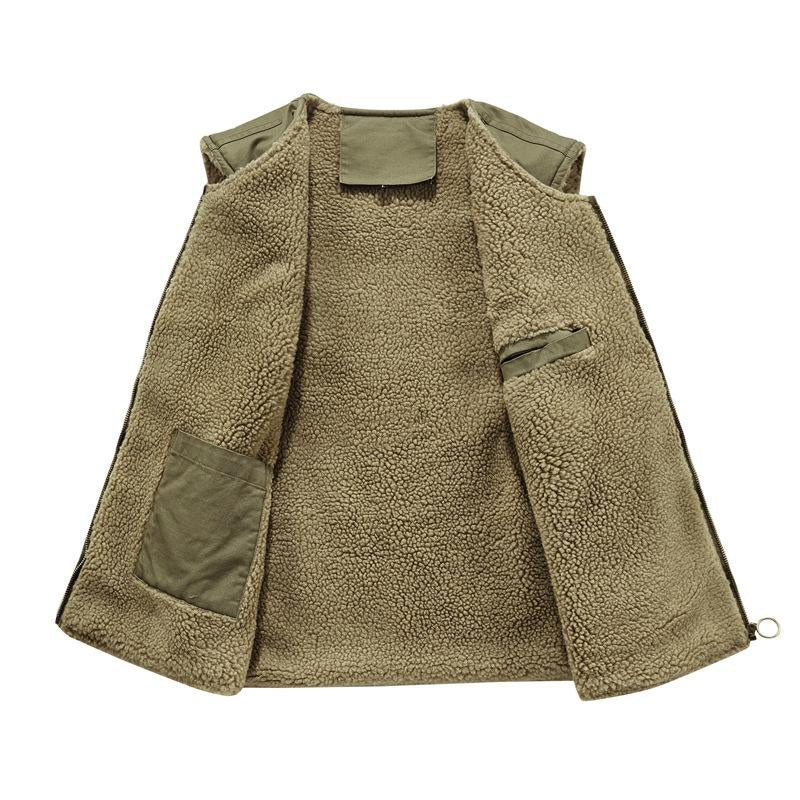 Men's Retro Plush Lined Warm Collarless Cargo Vest 9260834062520