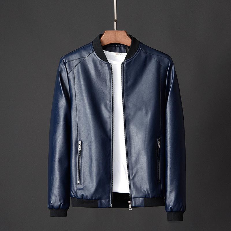 Men's Stand Collar Leather Motorcycle Jacket 9261080477880