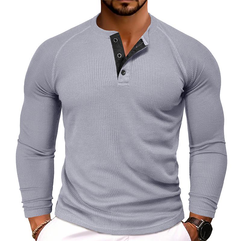 Men's Casual Round Neck Waffle Long Sleeve T-Shirt 9261135954104