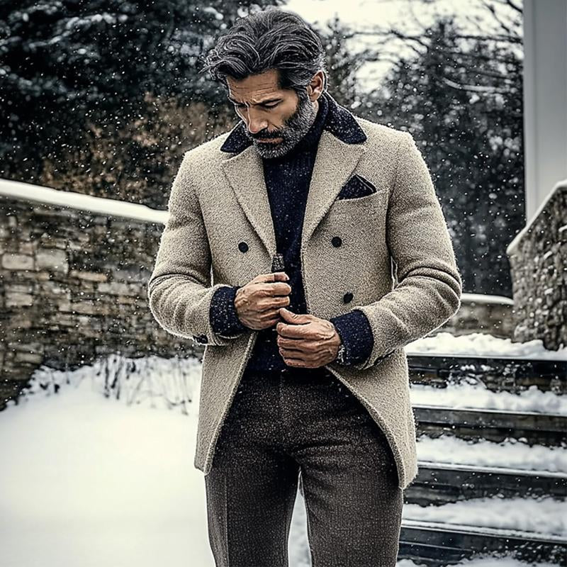 Men's Tweed Notched Lapel Mid-length Coat 9261105545400