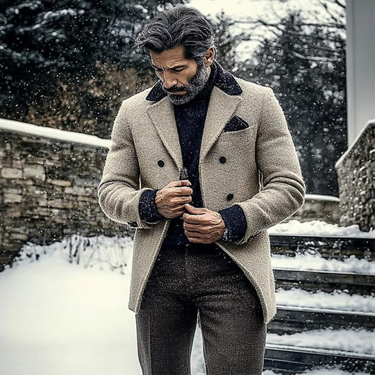 Men's Tweed Notched Lapel Mid-length Coat 9261105545400