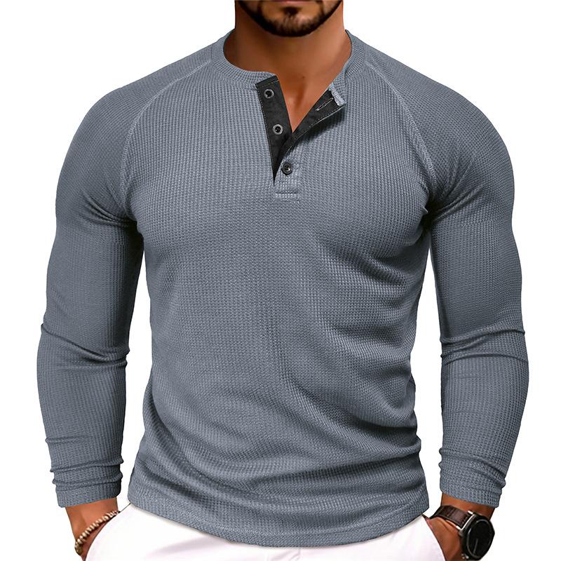 Men's Casual Round Neck Waffle Long Sleeve T-Shirt 9261135954104
