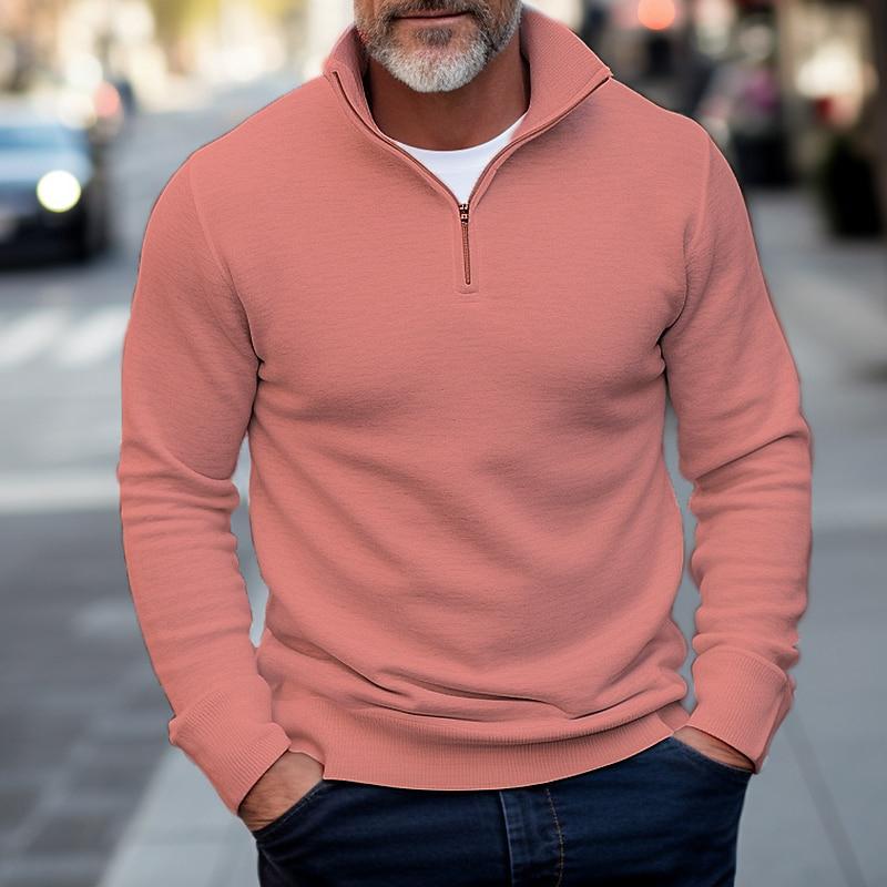 Men's Casual Solid Color Half Stand Collar Zip Sweatshirt DTT25082001
