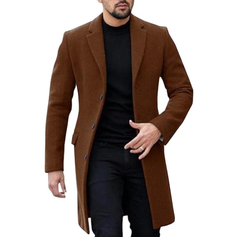 Men's Solid Color Single-breasted Mid-length Coat 9261103743160