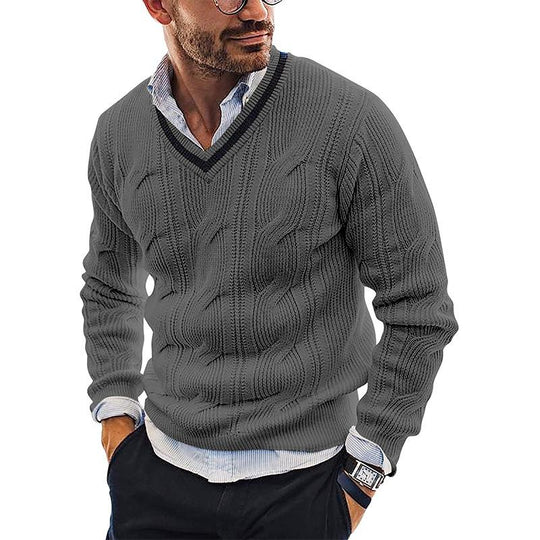 Men's V-Neck Slim Fit Long Sleeve Pullover Sweater 9262177484984