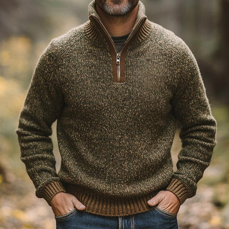 Men's Retro Casual Heathered Stand Collar Zipper Sweater 9877216166072