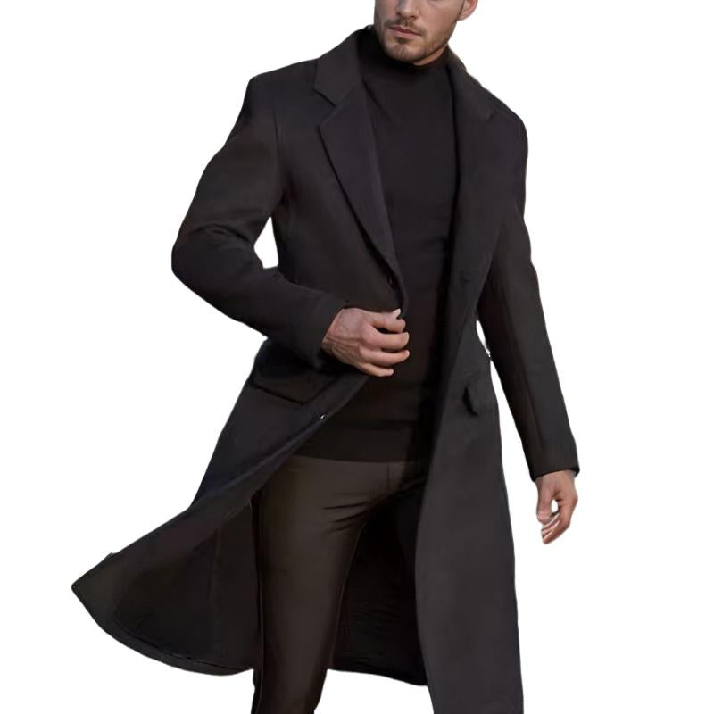 Men's Casual Lapel Solid Color Long Coat 9261106528440