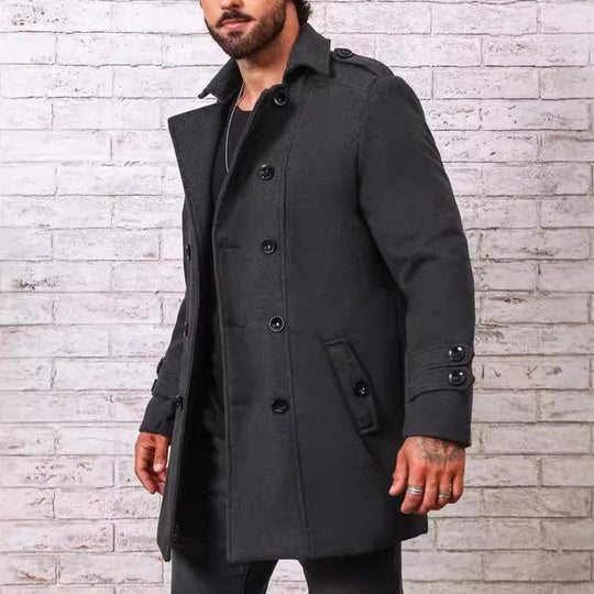 Men's Stylish Solid Color Lapel Mid-length Coat 9261112459448