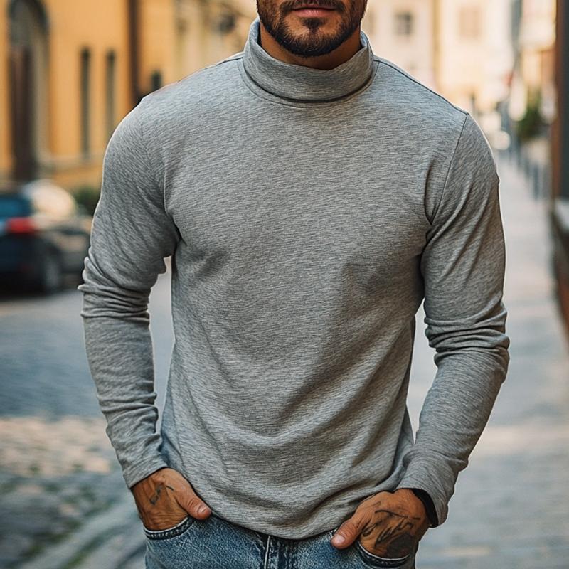 Men's Retro Casual High Neck Long Sleeve T-Shirt 9261137494200