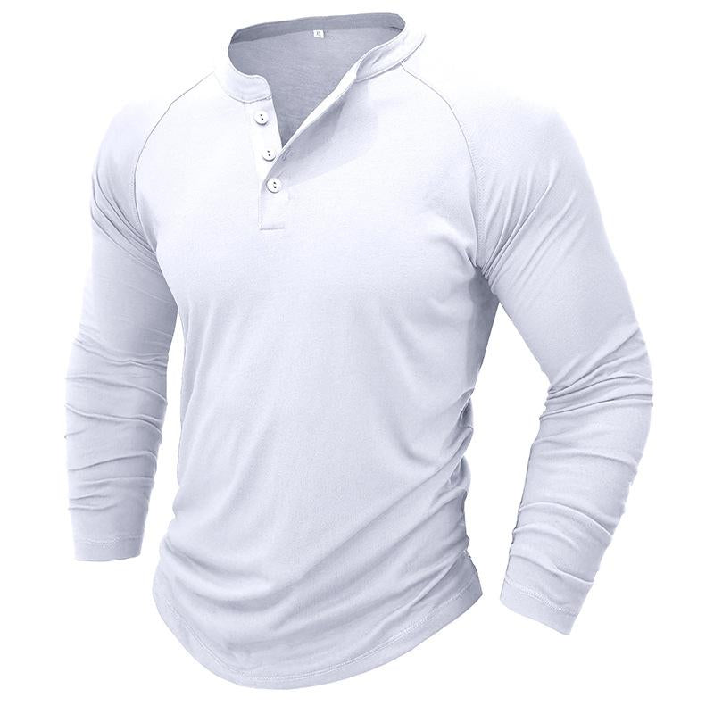 Men's Casual Solid Color Henley Collar Raglan Long Sleeve T-Shirt 9261136380088