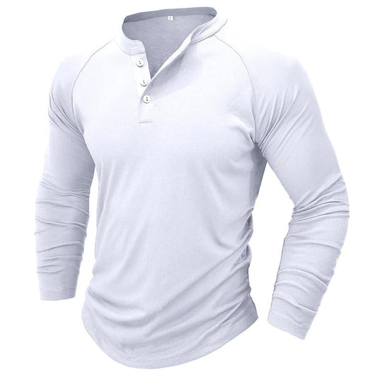 Men's Casual Solid Color Henley Collar Raglan Long Sleeve T-Shirt 9261136380088