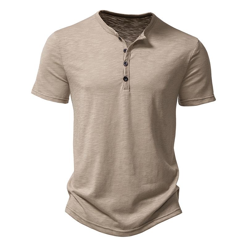Men's Slub Cotton Henley Collar Short Sleeve T-shirt 9261127532728