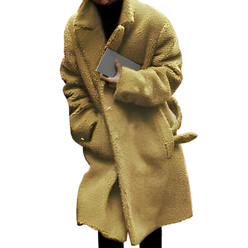 Men's Solid Color Single Breasted Coat Lapel Plush Coat 9261110853816