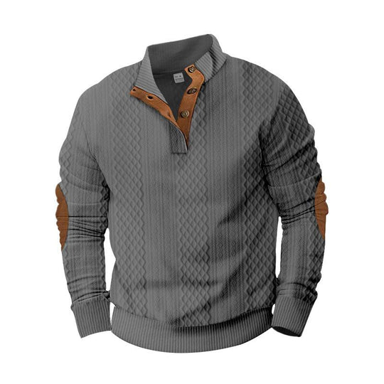 Men's Casual Color Block Jacquard Stand Collar Sweatshirt Dtt25081907