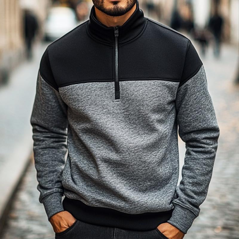 Men's Retro Casual Colorblock Stand Collar Sweatshirt 9267508215992