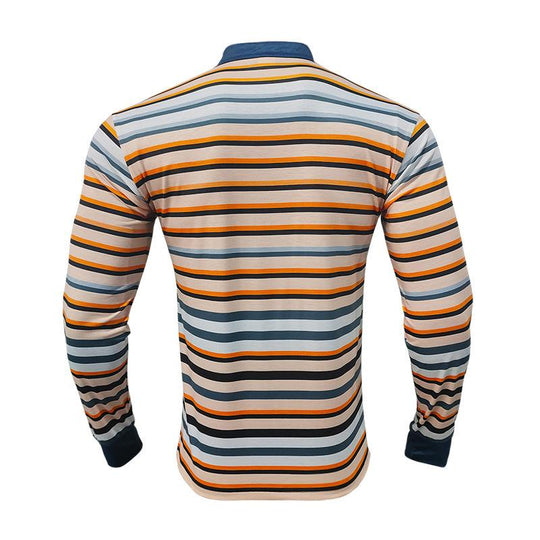 Men's Coloring Striped Henley Collar Long Sleeve T-shirt 9261142048952