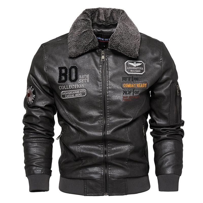Men's Fleece Lapel Motorcycle Leather Jacket 9261086408888