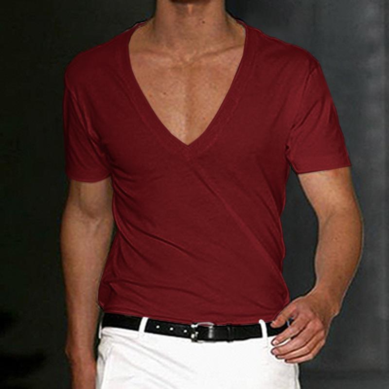 Men's Fitness Sports Solid Color Deep V Neck T-Shirt 9261119504568