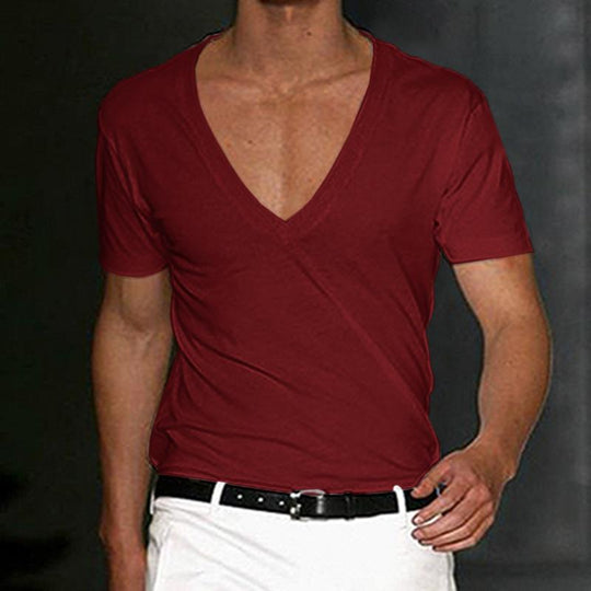 Men's Fitness Sports Solid Color Deep V Neck T-Shirt 9261119504568