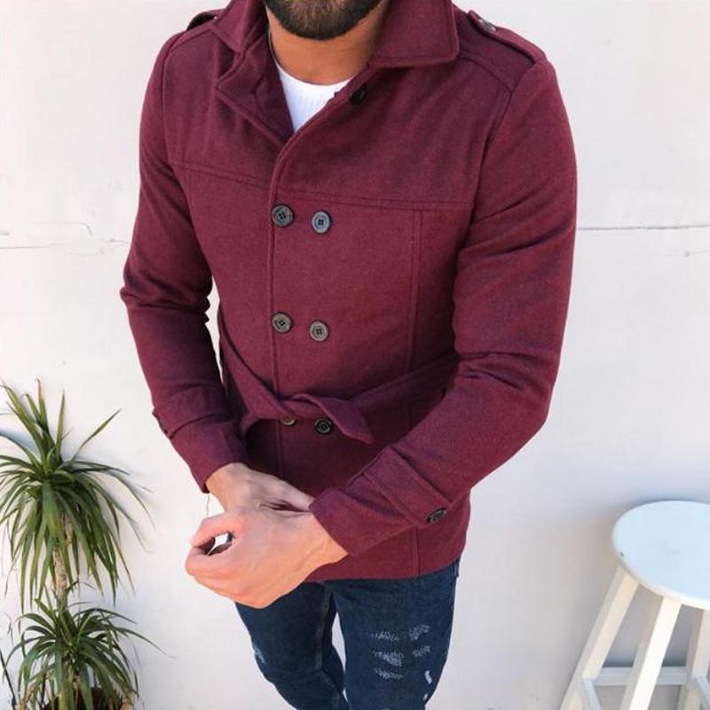 Men's Solid Color Long-sleeved Woolen Double-breasted Trench Coat 9261106725048