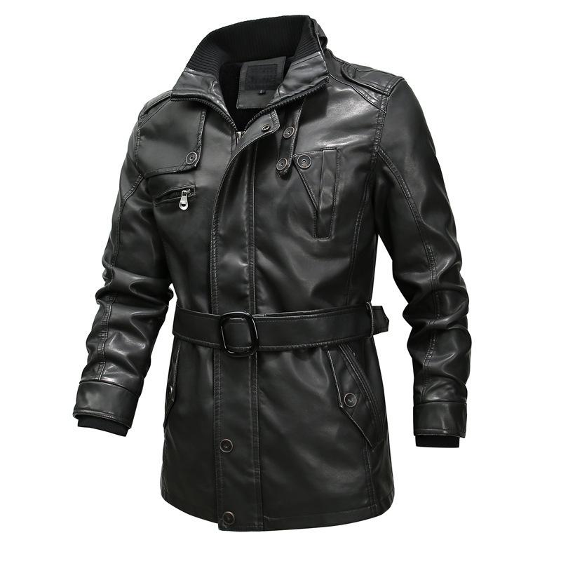 Men's Solid Color Stand Collar Motorcycle PU Leather Coat 9261103284408