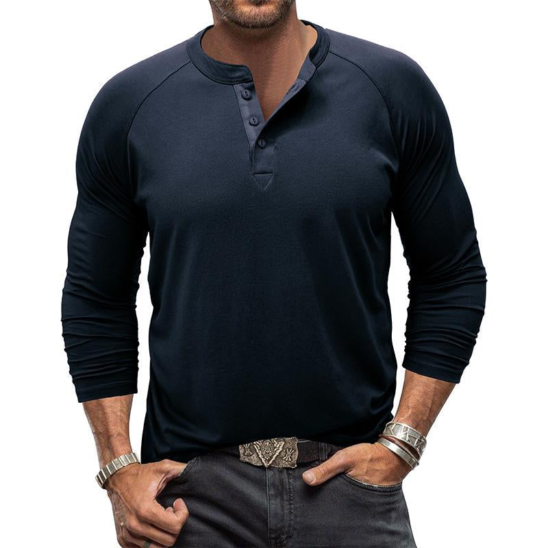 Men's Casual Solid Color Henley Collar Raglan Long Sleeve T-Shirt 9261136380088