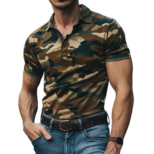 Men's Casual Camo Cotton Blend Lapel Short Sleeve Polo Shirt DTT25082014
