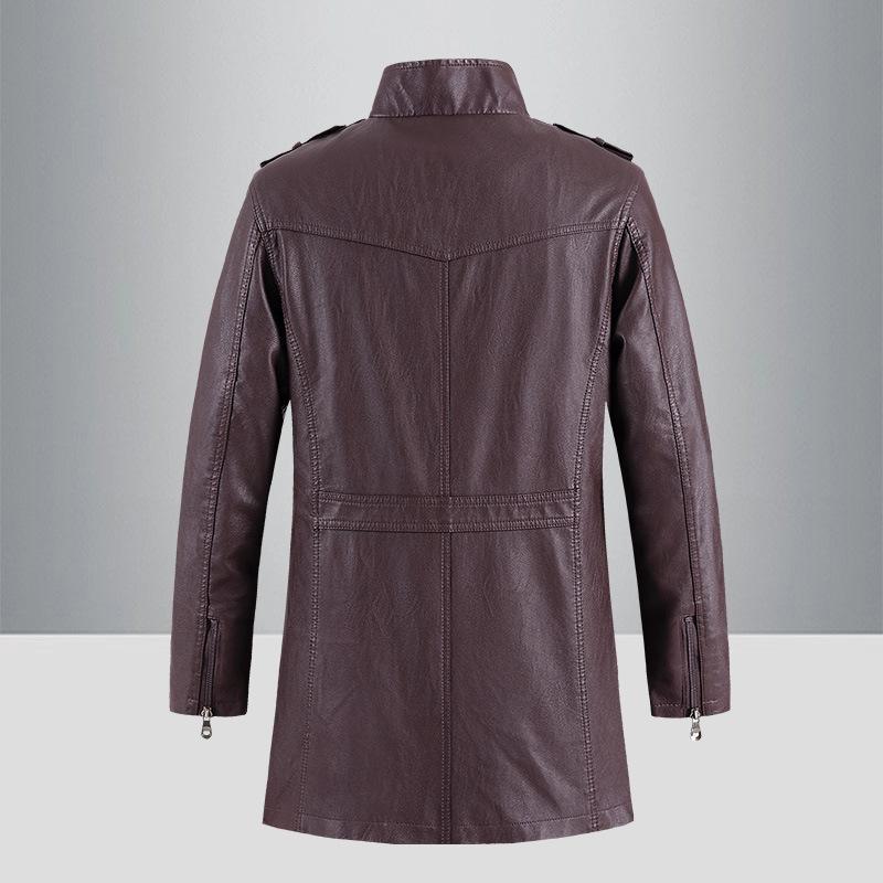 Men's Mid-length Stand Collar Leather Coat 9261108854968