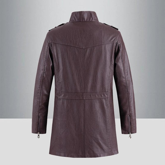 Men's Mid-length Stand Collar Leather Coat 9261108854968