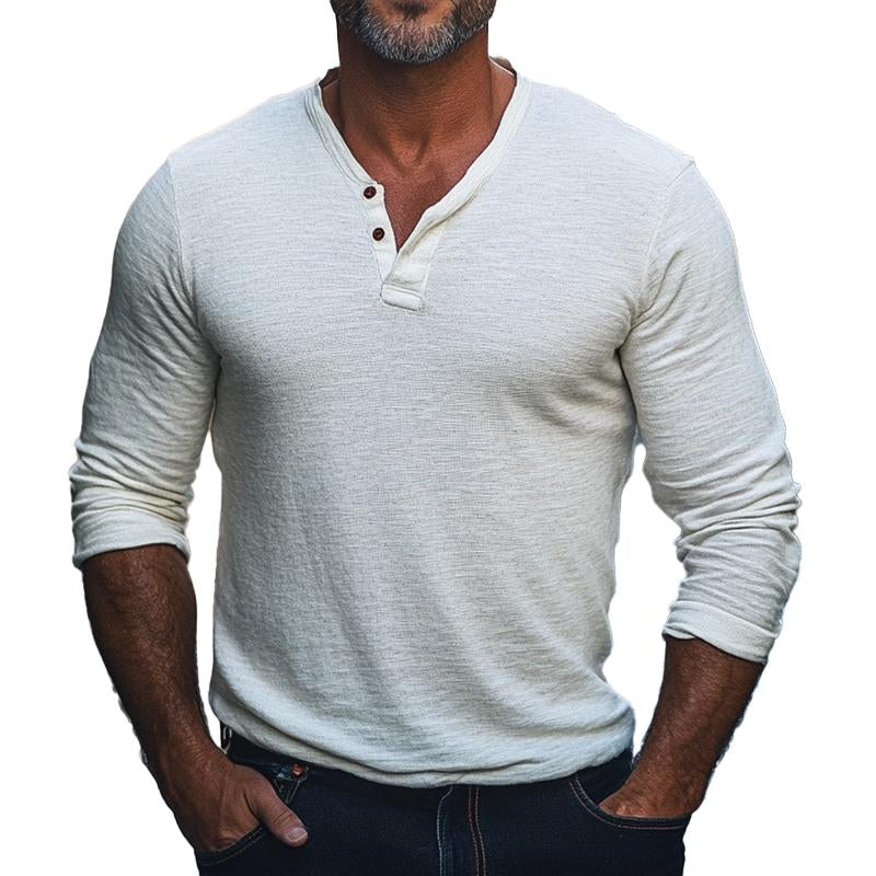 Men's Cotton Blend Henley Neck Long Sleeve T-Shirt 9879657939128