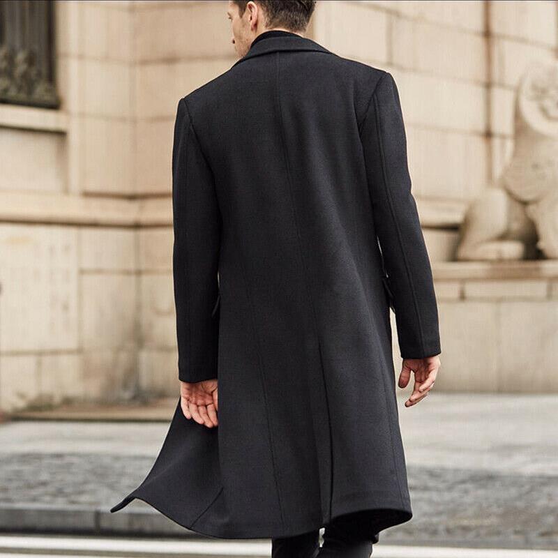 Men's British Style Solid Color Long Coat 9261109510328